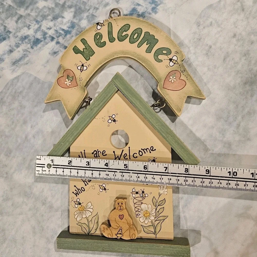 Vintage Style Welcome Birdhouse Wall Sign Cottage Farmhouse Decor Hanging Plaque